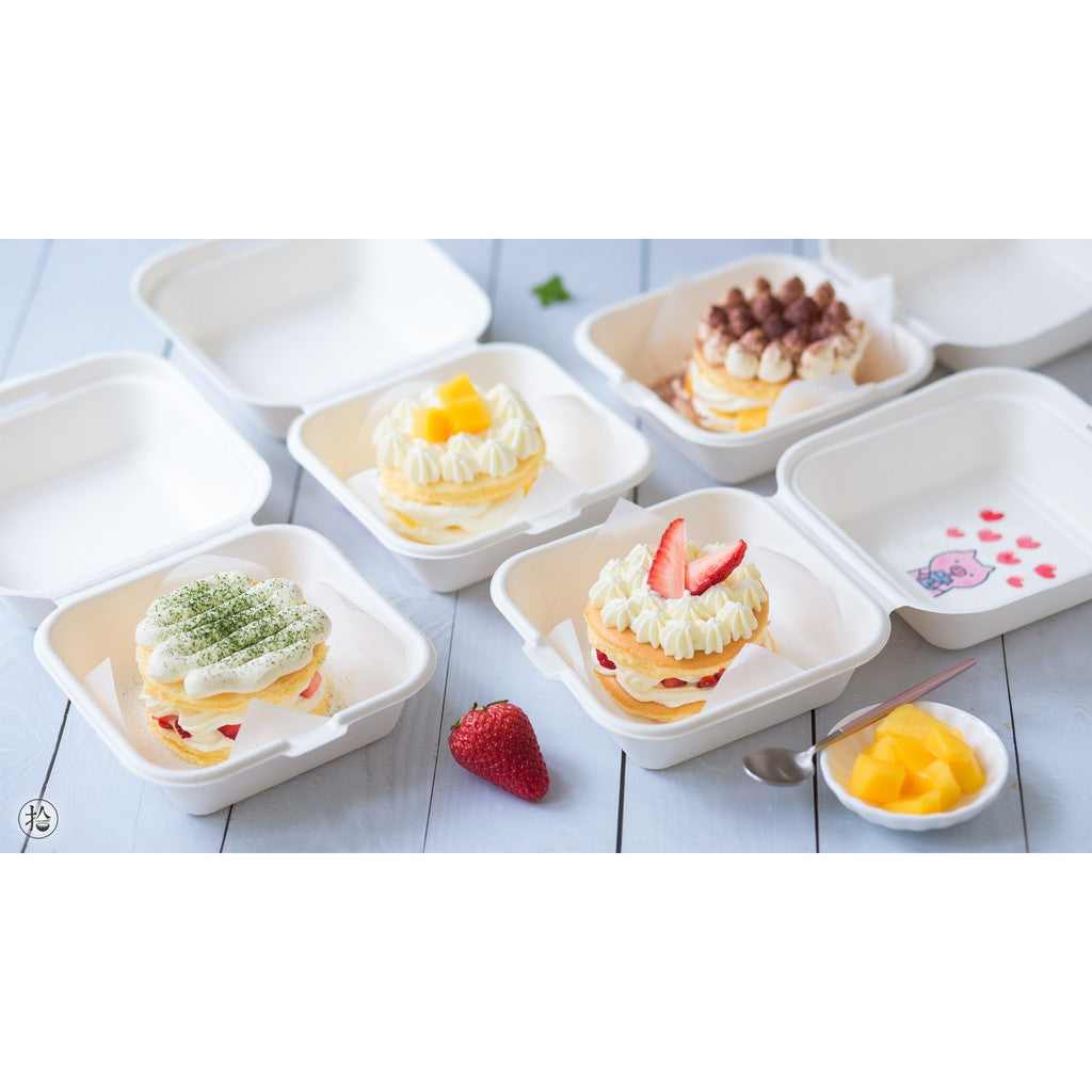 Hand-Painted Bento Cake Box 6x6 to Go Containers Compostable Clamshell Take Out Food Containers 50pk Disposable Lunchbox Cake Boxes (Pulp Color)