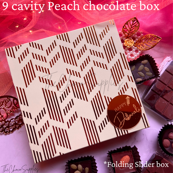 9 Cavity Peach Golden Foil Patterned Chocolate Box | Pack of 10pcs