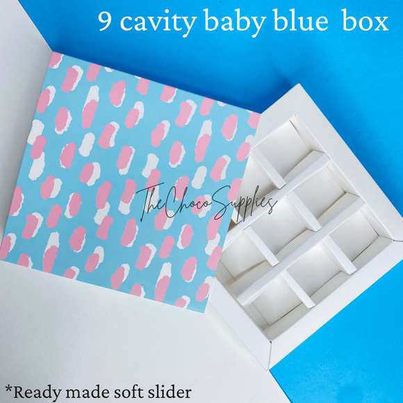 9 cavity Baby Blue Pre-made soft slider chocolate box | Pack of 5pcs