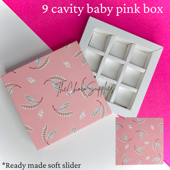 9 cavity Baby Pink Pre-made soft slider chocolate box | Pack of 5pcs