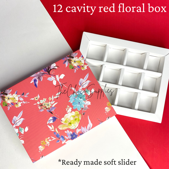 Red Floral Pre-made 12 cavity soft slider chocolate box | Pack of 5pcs