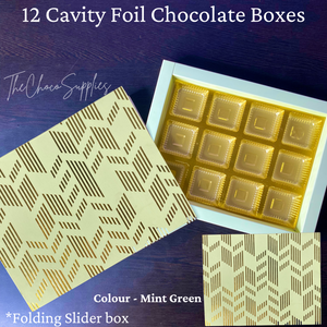 Mint Green Coloured Golden Foiled Pattern 12 cavity Chocolate Box | Pack Of 10pcs