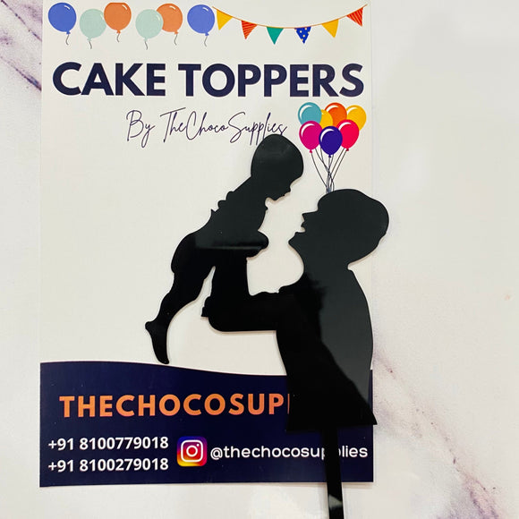 New Dad / Father Holding a baby Cake Topper | Black Colour