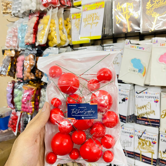 Shiny Red Colour Faux Balls For Cake Decoration | Pack of 20pcs | Glossy Finish