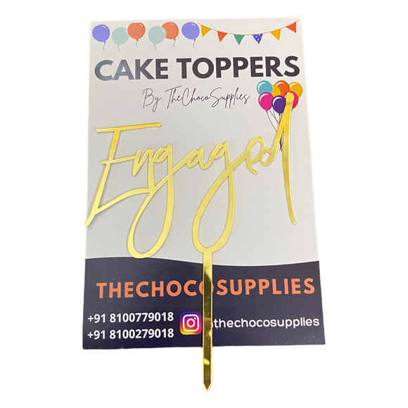 Engaged Stylish Cake Topper | Gold