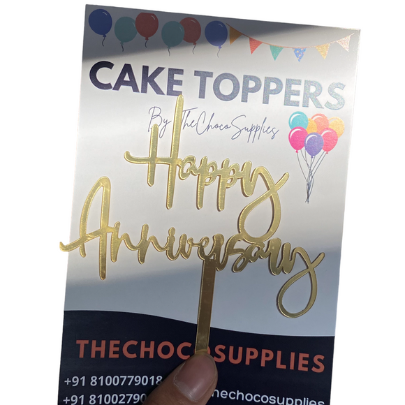 Happy Anniversary Cake Topper | Gold