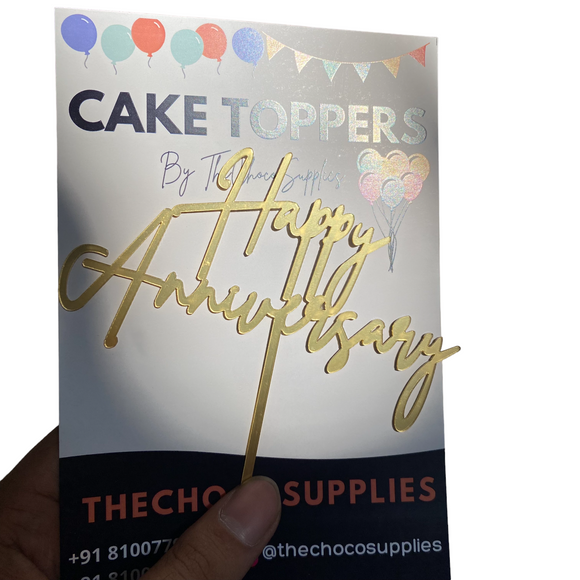 Happy Anniversary Cake Topper | Stylish | Gold
