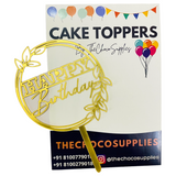 Happy Birthday Cake Topper | Flower Design | Gold