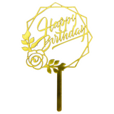 Happy Birthday Cake topper | Flower cut | Gold | HBD 009