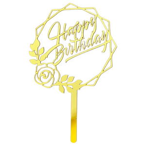 Happy Birthday Cake topper | Flower cut | Gold | HBD 009