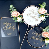 Premium Rectangle Transparent Metal Rim Happy Birthday Cake Topper