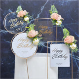 Premium Rectangle Transparent Metal Rim Happy Birthday Cake Topper