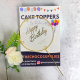 Premium Round Transparent , Metal Rim Happy Birthday Cake Topper