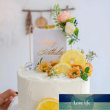Premium Rectangle White , Metal Rim Happy Birthday Cake Topper