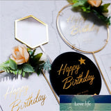 Premium Round Transparent , Metal Rim Happy Birthday Cake Topper