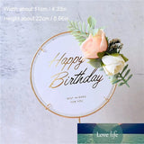 Premium Round White , Metal Rim Happy Birthday Cake Topper