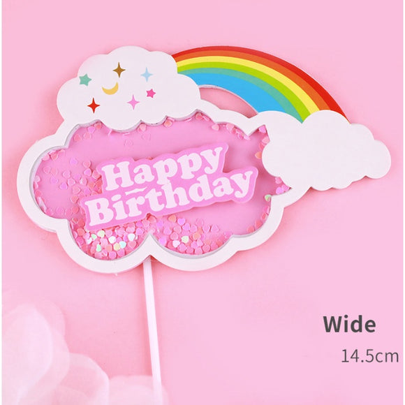 Pink Cloud Rainbow | Happy Birthday Cake topper for Kids