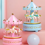 Blue Carousel Cake Topper | Musical Rotating Horse Miniature figure