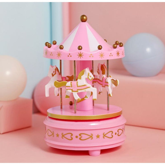 Pink Carousel Cake Topper | Musical Rotating Horse Miniature figure