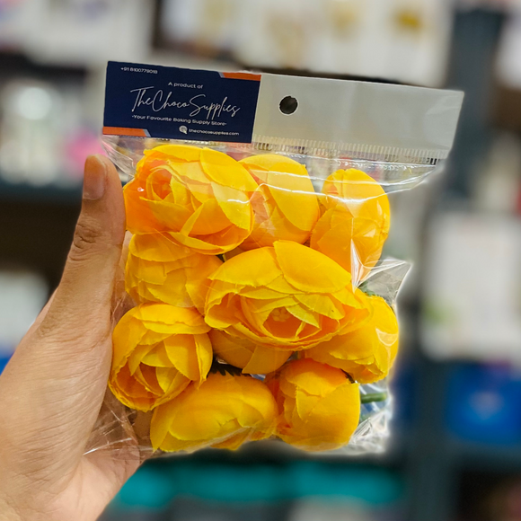 yellow colour peonies for haldi theme cake