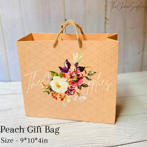 Peach Floral Printed Gift paper bag (pack of 10pcs)