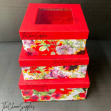 Red Floral Hamper Box (Set Of 3)