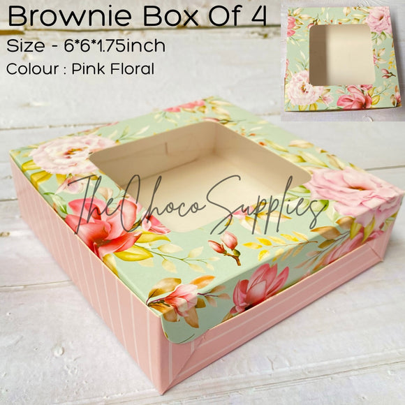 Pink Floral Brownie Box of 4