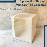 1pound / 1/2kg | ITC White L-shape Window Tall Cake Box | 8 x 8 x 10 inch | Pack of 10pcs