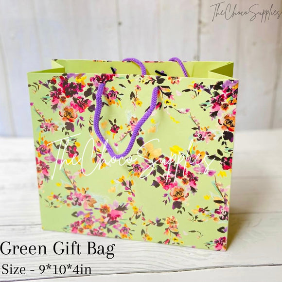 Green Floral Printed Gift paper bag (pack of 10pcs)