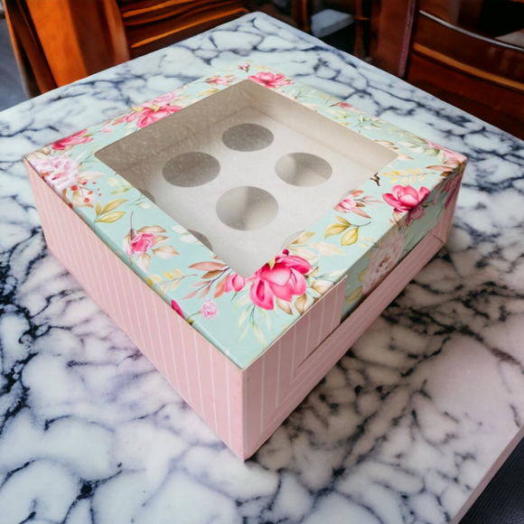 floral printed cupcake box of 9 with window