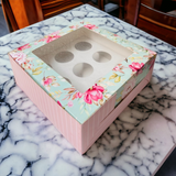 floral printed cupcake box of 9 with window