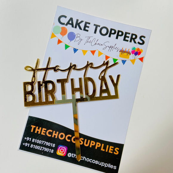 Happy Birthday Cake Topper | Gold | HBD 010