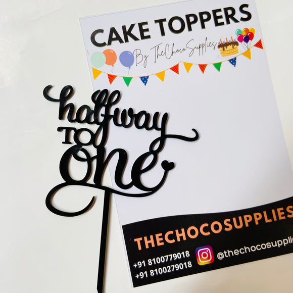 Halfway To One | Cake Topper | Black