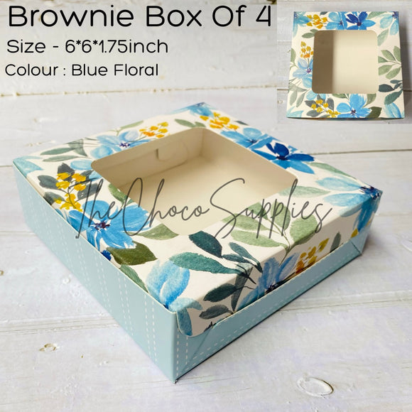 Blue Floral Brownie Box of 4